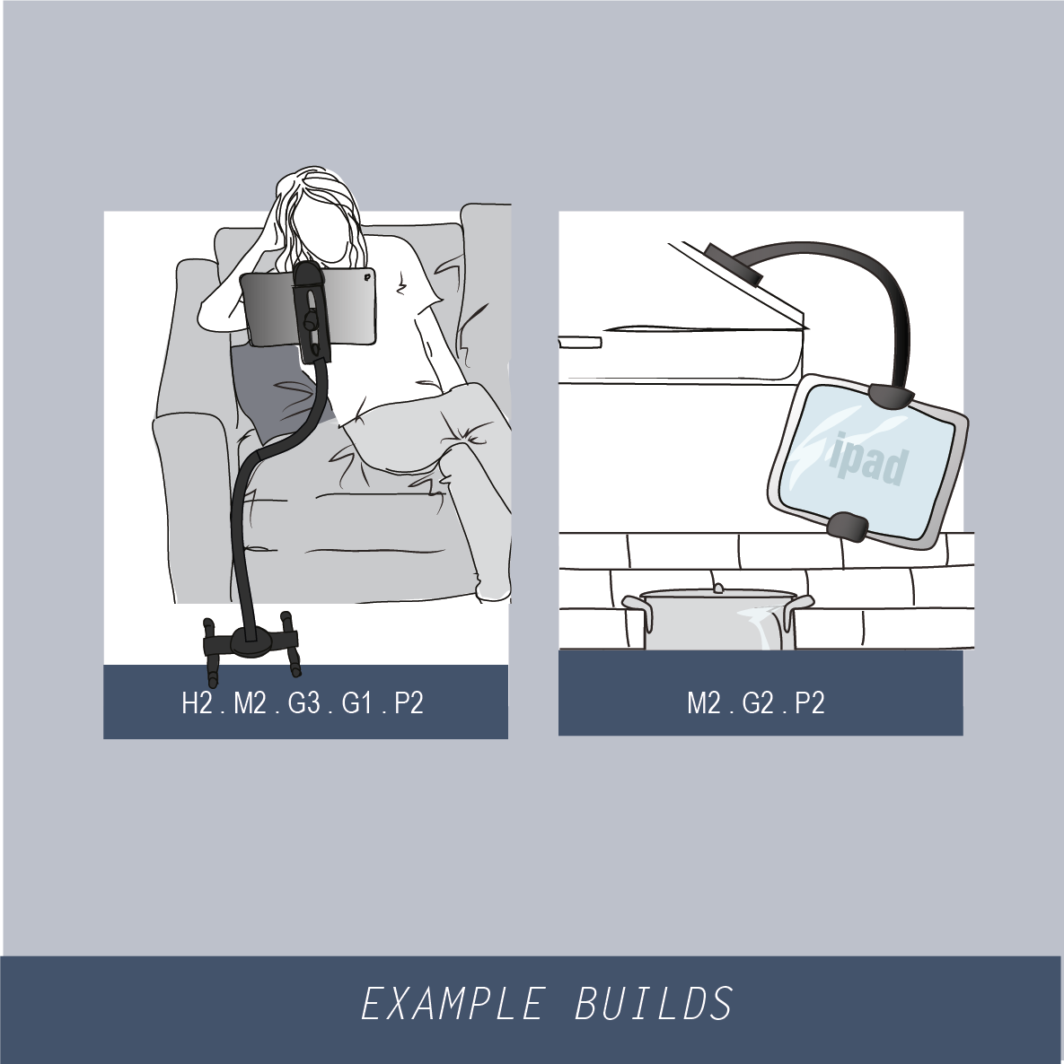 GLOFORCE COMPONENTS P2 Support tablette réglable mains libres