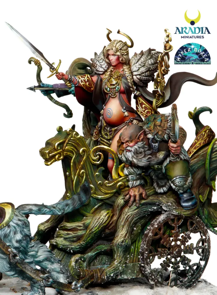 Aradia Hyperborea Freya on chariot figurine résine char