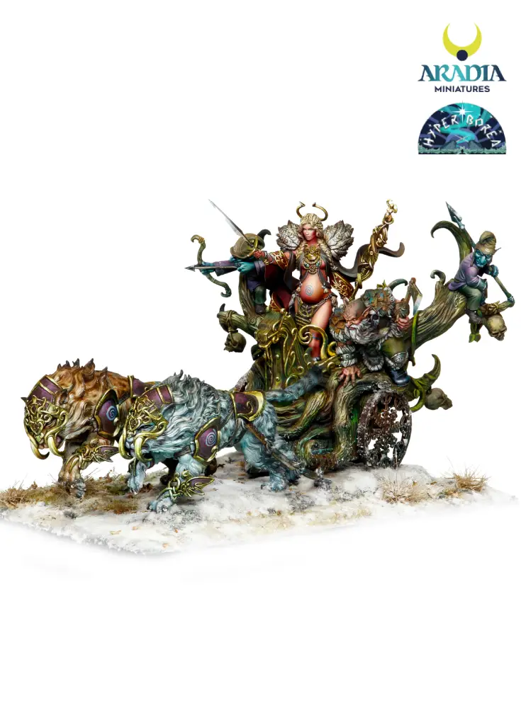 Aradia Hyperborea Freya on chariot figurine résine char