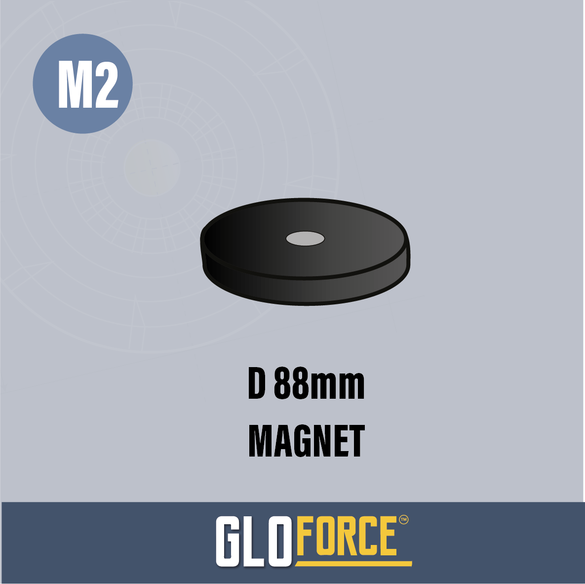 GloForce COMPONENTS M2-MAGNET Aimant 88mm 40kg Caoutchouté