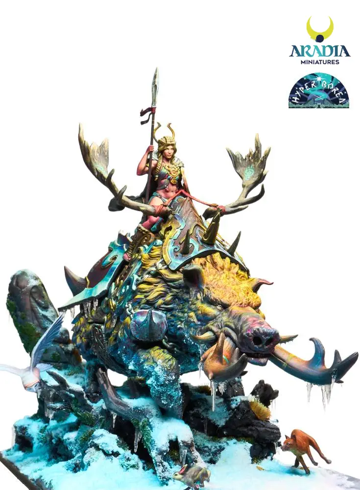 Aradia Minis Hyperborea Freya on Hildisvíni figurine résine