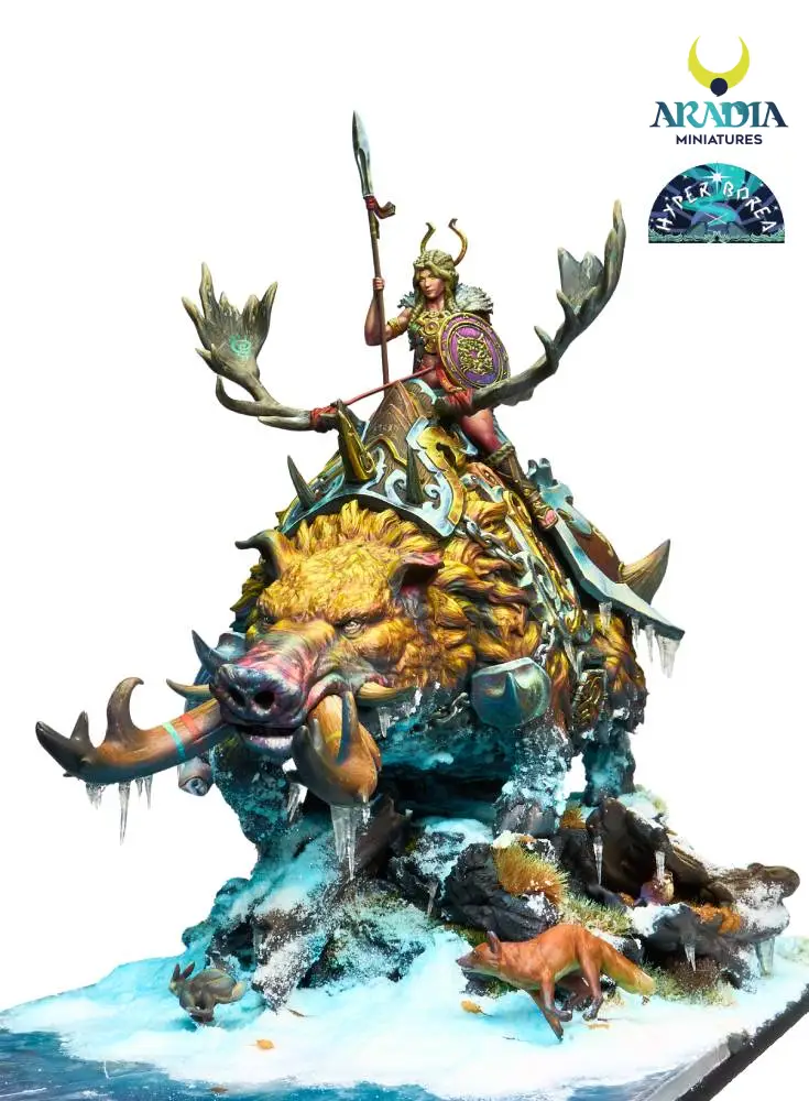 Aradia Minis Hyperborea Freya on Hildisvíni figurine résine