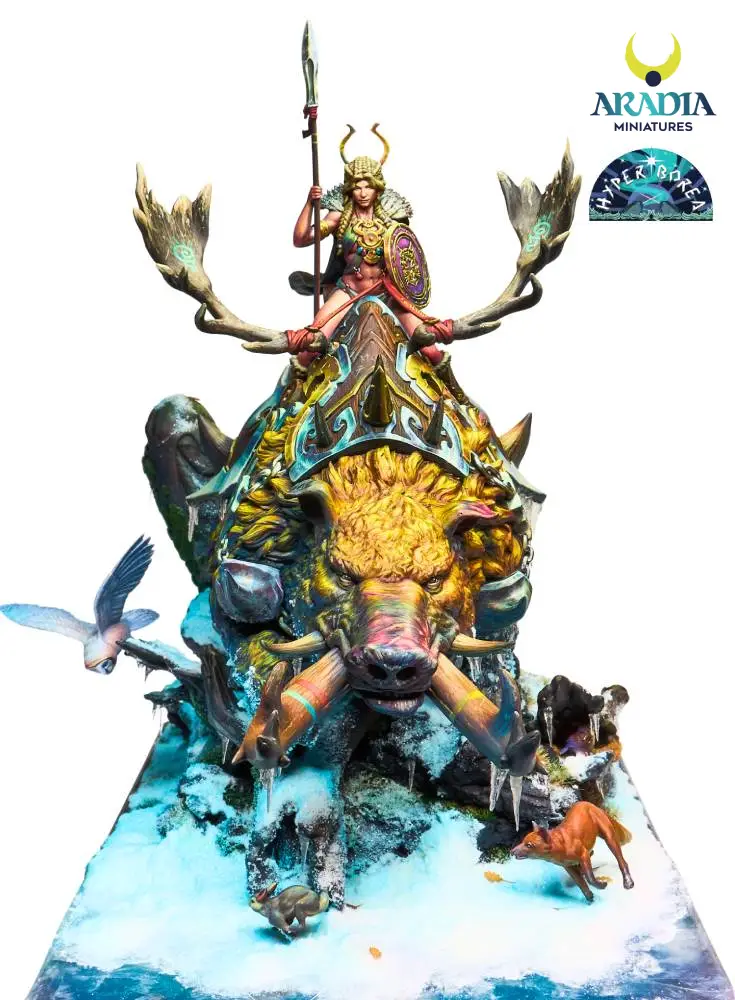 Aradia Minis Hyperborea Freya on Hildisvíni figurine résine