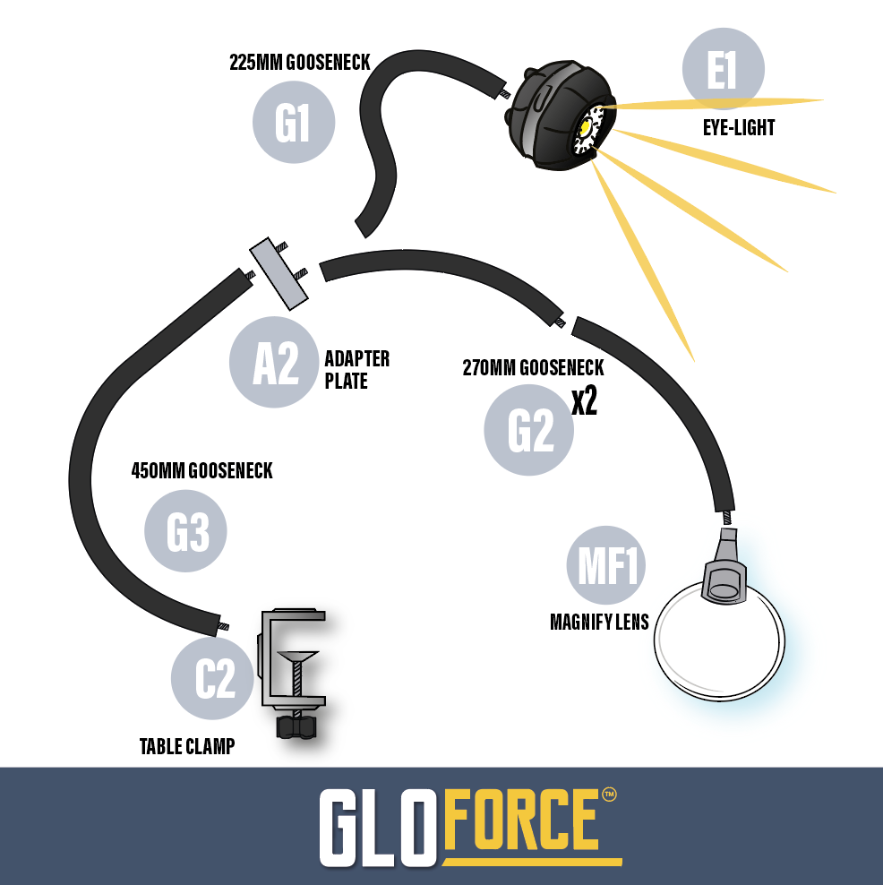 GLOFORCE COMBO Kit 2 lampe + loupe MF1 MF2 MF3 MF4 peinture