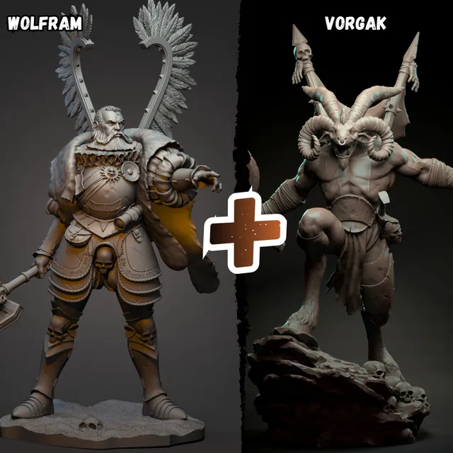 Akelarre Models 75/80 mm Wolfram + Vorgak pack figurine résine