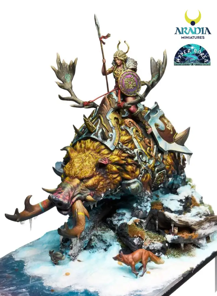 Aradia Minis Hyperborea Freya on Hildisvíni figurine résine