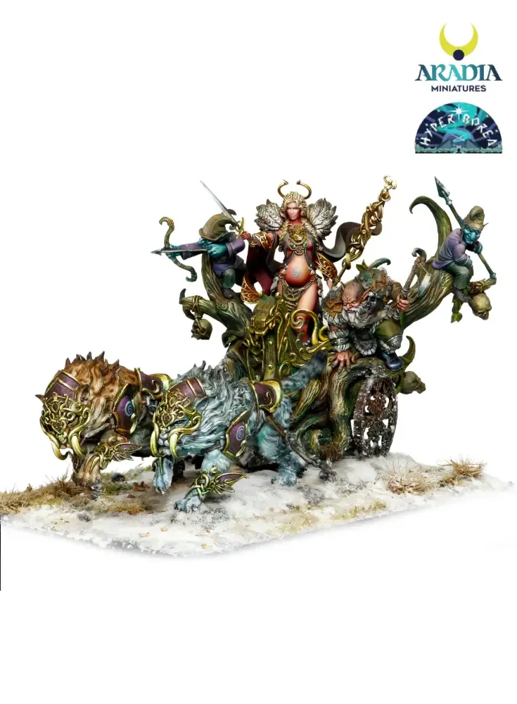 Aradia Hyperborea Freya on chariot figurine résine char