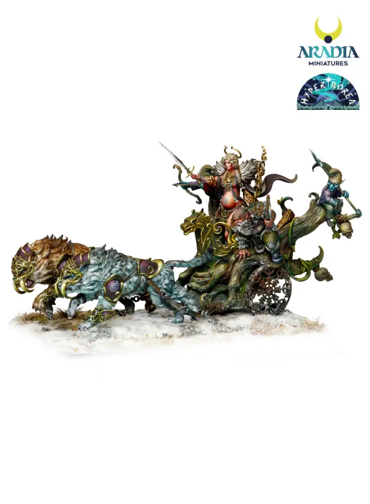 Aradia Hyperborea Freya on chariot figurine résine char