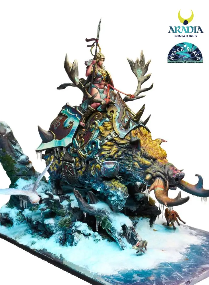 Aradia Minis Hyperborea Freya on Hildisvíni figurine résine