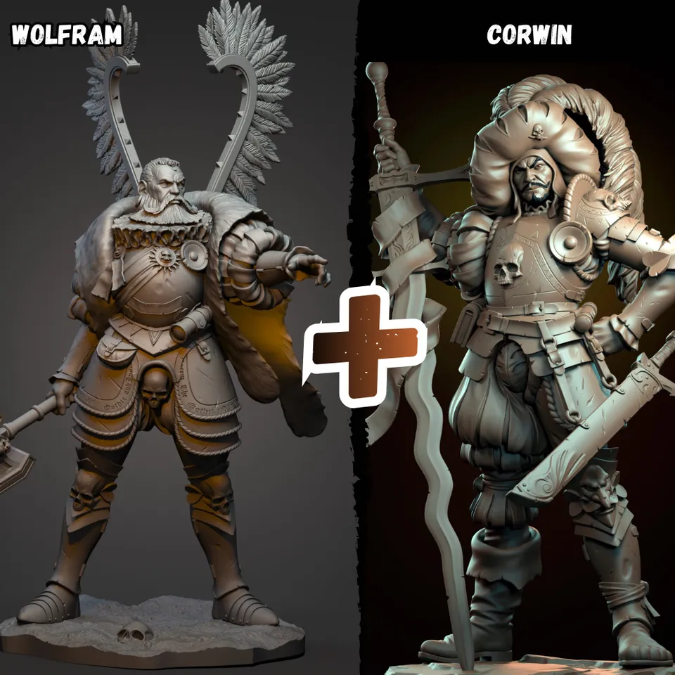 Akelarre Models 75/80 mm Wolfram + Corwin pack 2 figurines résine