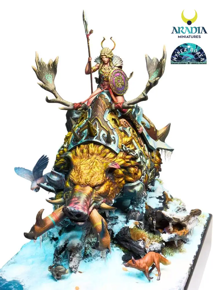Aradia Minis Hyperborea Freya on Hildisvíni figurine résine