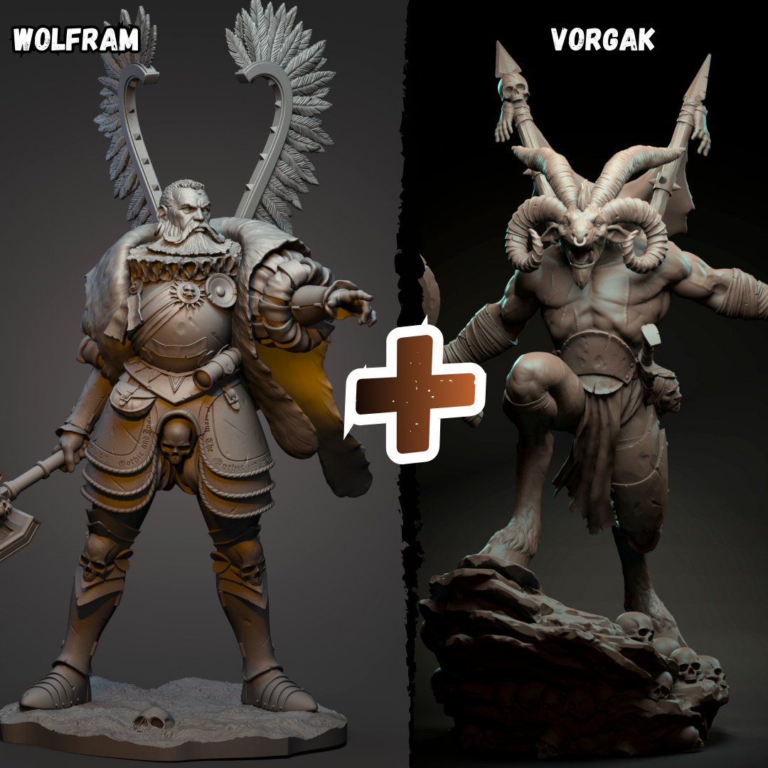 Akelarre Models 75/80 mm Wolfram + Vorgak pack figurine résine